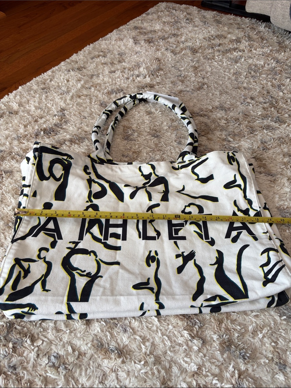 Athleta White Canvas Tote with Black and Yellow Abstract Design - Picture 8 of 9